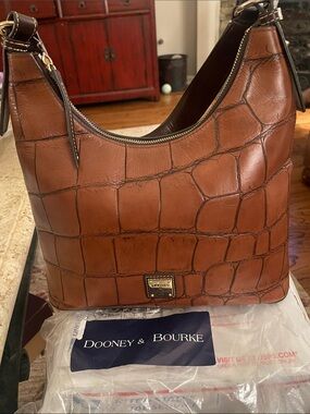 Dooney & Bourke Cognac Croc-Embossed Denison Leather Shoulder Bag- NWT